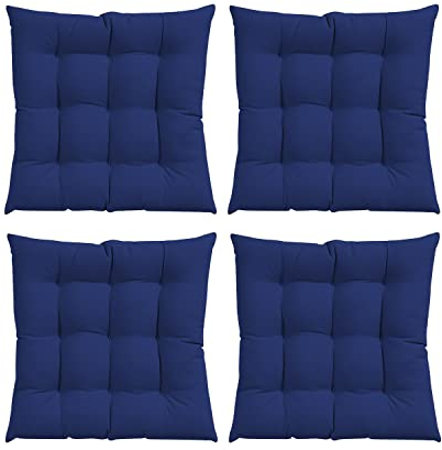 N/S GREATOYAR Cojines para Silla y Asiento, Decoración de Asiento de Jardín Casa Terraza, Cojín Decorativo con Correas de Sujeción, 9 Pespuntes, Fabricado en España, 40 x 40 x 3.5 cm, Pack 4, Azul