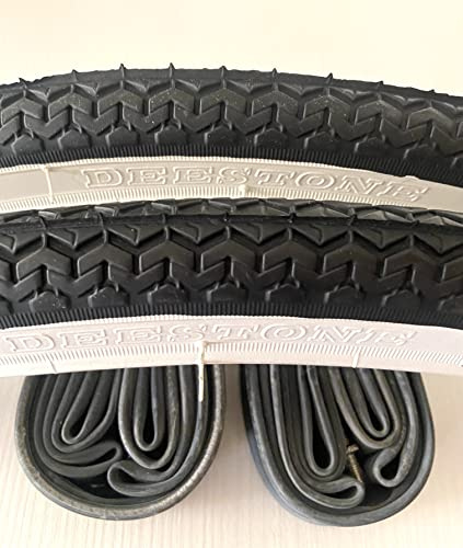 Generico 2 COPERTONI 26 X 1 3/8 (37-590) BIANCONERI + CAMERE valvola fina Pneumatici Olandese Stradale Vintage