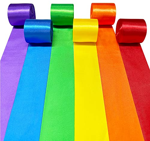 Ruban de satin arc-en-ciel, 6 Couleurs 10m x 5cm de large ruban coloré pour emballage de cadeaux bricolage artisanat frange à suspendre fête guirlande toile de fond anniversaire mariage baptême décor
