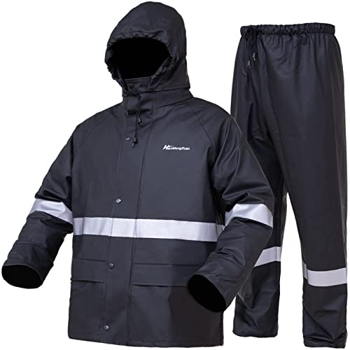Rain Gear Rain Suit for Men Women Heavy Duty Workwear Waterproof Jacket with Pants(XL, Black)