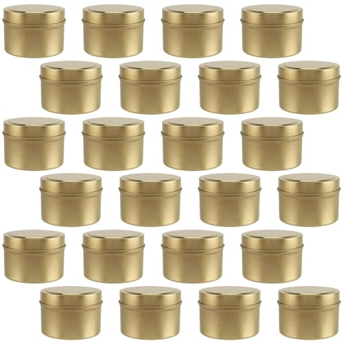 HAKZEON 24 latas de velas doradas de 4 onzas con tapas, tarros vacíos para velas, recipientes de metal para hacer velas, proyectos de arte y manualidades