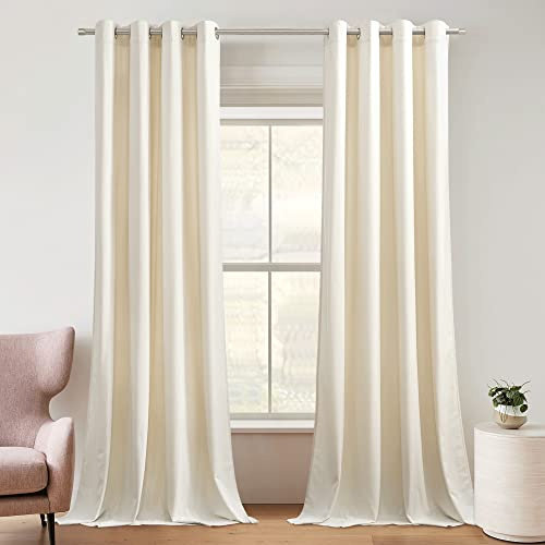 PONY DANCE Sammetsgardin öljetter sovrum gardiner sammet kräm termisk gardin mot kyla sammet gardiner för vardagsrum 300 g/m2 mjuka och tunga gardiner ogenomskinlig, set om 2 stycken H 220 x B 132 cm