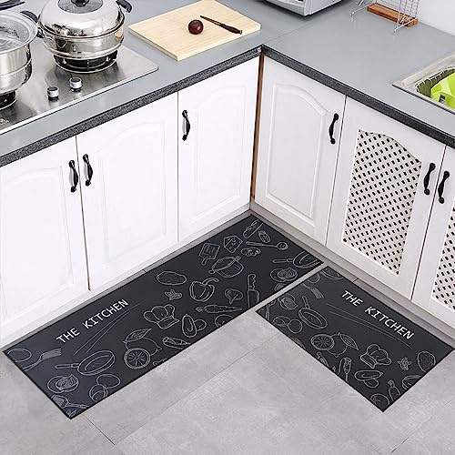 7VSTOHS Juego de 2 Alfombras de Cocina Antideslizantes, Alfombras Modernas Lavables para Pasillo, Comedor y Entrada, 50x80cm + 50x150cm