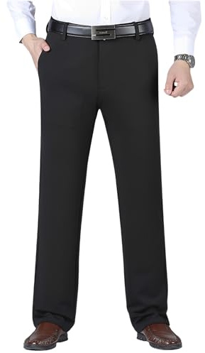 MAGIC SELECT Pantalón de Traje para Hombre. Pantalón Negro de Vestir de Corte Recto con Pliegues y Bolsillos para Usar en Oficina, Trabajo, Camarero, Dependiente de Tienda. Primavera - Verano