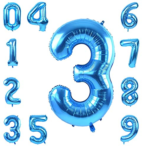 40 Inch Foil Number 3 Balloons, Number Balloons for Birthday Party Decor Anniversary Decoration (Blue)