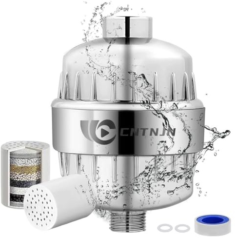 CNTNJN Shower Head Filter for Hard Water to Remove Chlorine Reduces Dry Itchy Skin,Shower Filters with High Output Showerhead Cartridges(Chrome)