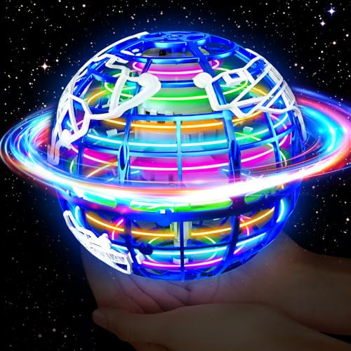 Bola voladora, bola mágica voladora con luz RGB, mágica, boomerang flotante, juguete de regalo para niños a partir de 6, 8, 10, niños, niñas, interior y exterior, azul