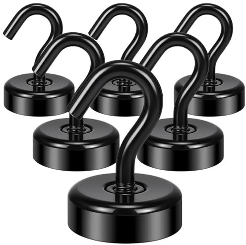 Wukong Gancio magnetico forte nero, 30 kg, 6 pezzi, magnete al neodimio, con gancio per impianto di officina, tenda posteriore, barbecue, frigoriferi, ganci appendiabiti