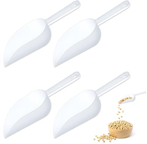 PUERFOCA 4 Pcs Multi-Purpose Food Scoop, Plastic Kitchen Scoop, Ice Scoop for Canisters, Flour, Dry Foods, Coffee Beans, Pop Corn, Pet Food