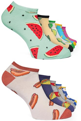 Basic Treasure 12 paia di calzini divertenti, Happy Socks in cotone, calzini colorati con motivi divertenti, calze uomo e donna, idea regalo, 10 X Food | Sneaker, 39-42