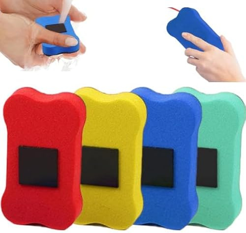 COZERI 4pcs Effaceur Tableau Blanc Magnétique, Brosse Tableau Blanc avec Feutre Effaçable, Gomme pour Marqueurs, Effaceur Ardoise pour Bureau, École, Maison（Couleur aléatoire）