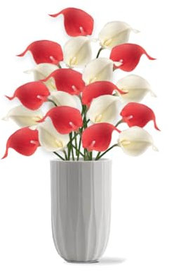 Magicherry Ramo de lirio de cala artificial de 13.58 pulgadas de largo, flores de lirio de cala artificiales para manualidades, ramo de boda, fiesta, decoración del hogar, blanco y rojo