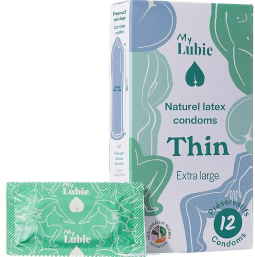 MY LUBIE – 12 Ultra-Thin Condoms Extra Large – Lubricated, Vegan, Fair Trade & Body-Safe – XXL Size 60mm – Natural Feel & Strength – Premium Quality