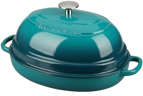 EDGING CASTING Enameled Oval Cast Iron Dutch Oven Pot with Lid, Bread Dutch Oven for Sourdough Bread Baking, Dutch Oven Bread, Bread Oven, 6QT, Darkcyan