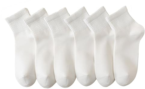 MAGIARTE Chaussettes Femme Mini Crew en Coton Pur pour Sport, Randonnée et Course - Lot de 6 Paires (Mini Crew #02 Blanc cassé) FR