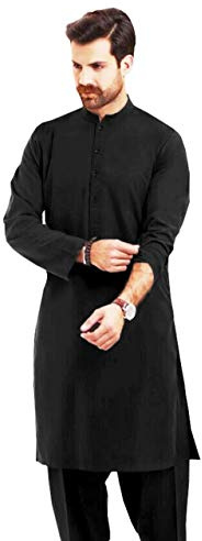 Men's Shalwar Kameez Set | Plain Black Traditional Pakistani/Indian Kurta Salwar Suit | Easy Care, Casual Wear Size S to 3XL, Black, XL