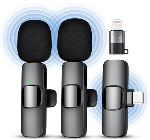 Qhot Kabelloses Lavalier Mikrofon für iPhone, Android & Handy – Mini mikrofon mit USB-C & Lightning, 10h Akkulaufzeit, 2,4 GHz Wireless Microphone für Vlog, Video, Interview & Podcast (Schwarz)