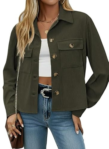 Sukiglam Giacca Donna in Velluto a Coste Casual Colletto Rivoltato Giubbotto con Bottoni e Tasche Vintage Elegante Jacket Leggero Primavera/Autunno Chic Cappotto Corto Trendy Giacche Mezza Stagione