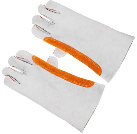 BAZEITFLOW Guanti da Saldatura in Pelle Bovina Resistente al Calore Lunghi con Doppio Protettivo Unisex per Lavori di Saldatura all Aperto e Protezione Polso Comfort per Uso Prolungato