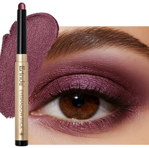 Erinde Matita Ombretto Glitter, Stick Ombretto Glitter Impermeabile e a Lunga Durata, Matita Eyeliner Crema Shimmer, Penna Trucco Occhi Metallic Shimmer #00 Colore prugna