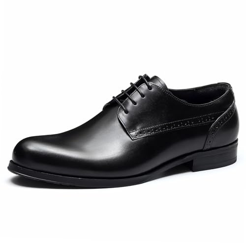 WinDhana Men’s Derby Dress Shoes Full-Grain Leather Upper Plain-Toe Classic Brogue-Inspired Business Shoes Formal & Casual Wear 23107 Black US 10