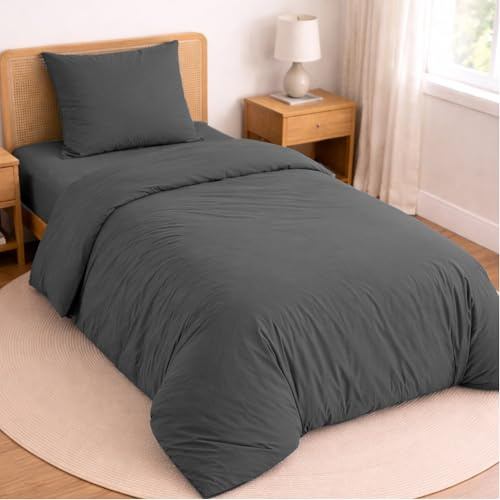 Twinzen Parure de lit 90x190-3 pièces - Housse de Couette 140x190 cm, Drap Housse 90x190 cm avec 1 taie d’Oreiller 65x65 cm - Microfibre brossée, Oeko-Tex - Gris