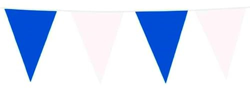 Blå vit flaggirlang 10 m av plast – stora vimplar 20 x 30 cm – väderbeständig girlang för inomhus och utomhus – slitstark och återanvändbar – festdekoration för födelsedag, bröllop och trädgårdsfest