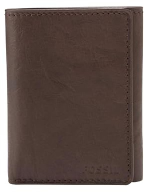 Fossil Men's Ingram Leather Trifold with ID Window Wallet, Leather Trifold Wallet for Men, Brown