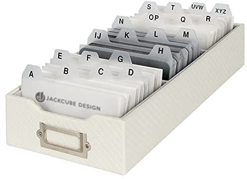 JACKCUBE DESIGN Business Card Holder Organizer For Desk, Index Card Box Storage, A-Z Alphabetical Tabs Office Desk Organizer (White) - MK171B