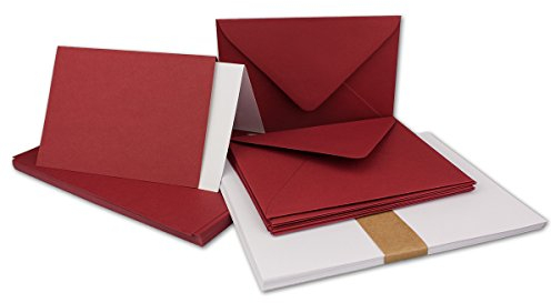 25x Faltkarten Set DIN A6/C6 mit Brief-Umschlägen in Dunkelrot/Weinrot - inklusive Einleger - 14,8 x 10,5 cm - Premium Qualität - FarbenFroh