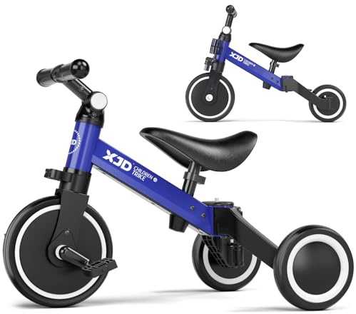 XJD 5 in 1 Toddler Bike, Tricycle for Toddlers 1-3 with Adjustable Seat Height, Removable Pedals, Ideal Balance Bike Birthday Gifts and Toys for Boys and Girls (Blue)