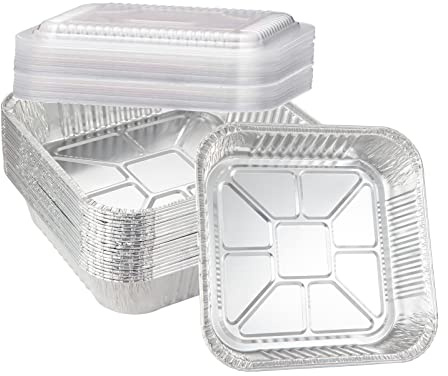 Waytiffer 20-Pack Disposable Aluminum Foil Tins - Heavy Duty Square Cake & Baking Pans with Plastic Dome Lids