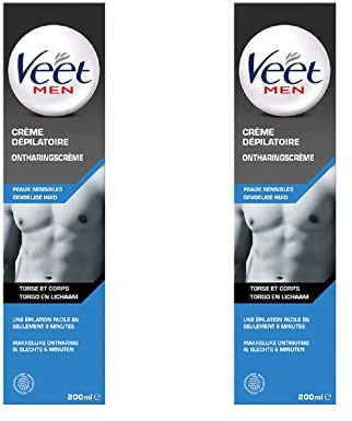 Veet Men Enthaarungscreme für Herren, für empfindliche Haut, 200 ml, 2 Stück