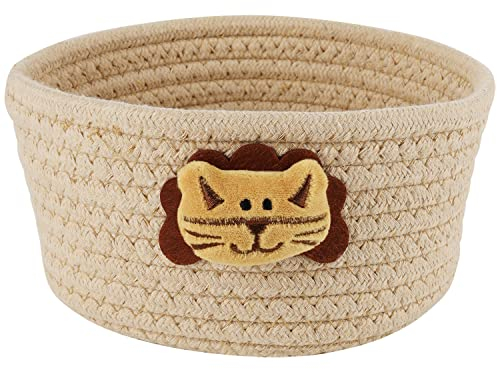 Belle Vous Cesto Tejido Pequeño - 19 x 9,5 cm - Cesta Organizadora de Almacenaje de Cuerda de Algodón para Ropa, Juguetes de Gato y Perro - Decorativo Estanterías Habitaciones Niños - Diseño de Gato