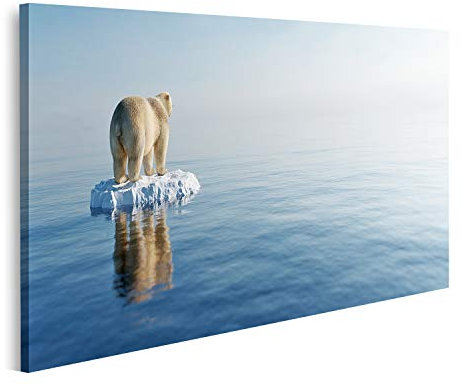GJJS-1Px - Quadro su tela con orso polare di ghiaccio fusione iceberg riscaldamento globale cambiamento climatico parete soggiorno appartamento