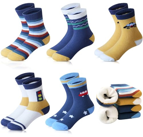Domee Calcetines Invierno Forro de Felpa Algodón Térmico Niño 5 Pares Semáforo 1-2 Años (Fabricante Talla S)