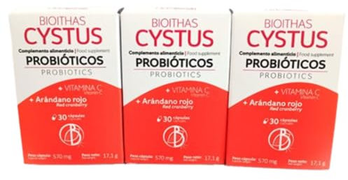 BIOITHAS CYSTUS - Probioticos con Arándano Rojo Americano y Vitamina C para Infecciones Urinarias y Cistitis Ayudar a Mejorar la Cistitis y el Tracto Urinario. Tiempo Recomendado 3 meses. 90 Cápsulas.