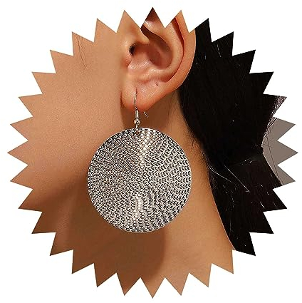 Yheakne Boho Textur Scheibe Ohrringe - Silber Münze Vintage Tropfen Gehämmert Runde Baumeln Schmuck Für Frauen Und Mädchen