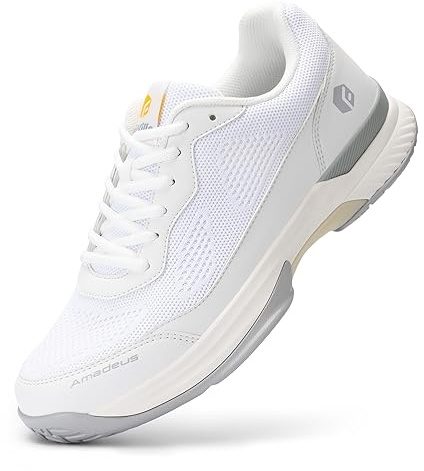 FitVille Mens Extra Wide Tennis Trainers Badminton Squash Shoes with Arch Support for Pickleball Volleyball White-Grey 10.5 UK