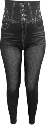 JYC CREATIVE 1 Legging Thermique Faux Jean pour Femme, Pantalon Thermique, élastique et Confortable, avec Doublure Polaire, Legging Chaud pour Femme, vêtement, Noir, Taille Unique