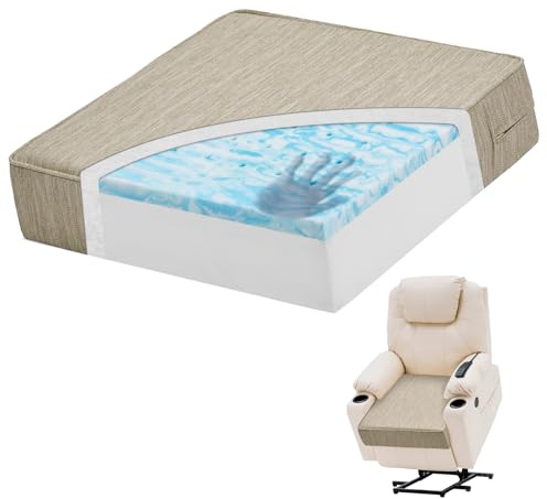 baibu 20x20x5 Inch Square Gel Memory Foam Recliner Cushions for Elderly, Dual-Layer Non-Slip Recliner Seat Cushion Suitable for Couch for Easy to Stand Up & Reduce Hip & Lumbar Pain, Beige