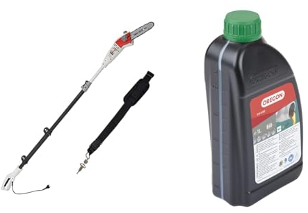 IKRA Elektro Teleskop Astsäge Hochentaster IEAS750 & Oregon Bio-Kettenöl, Biologisch abbaubares Schmiermittel für Motorsägen (1-Liter-Kanster)