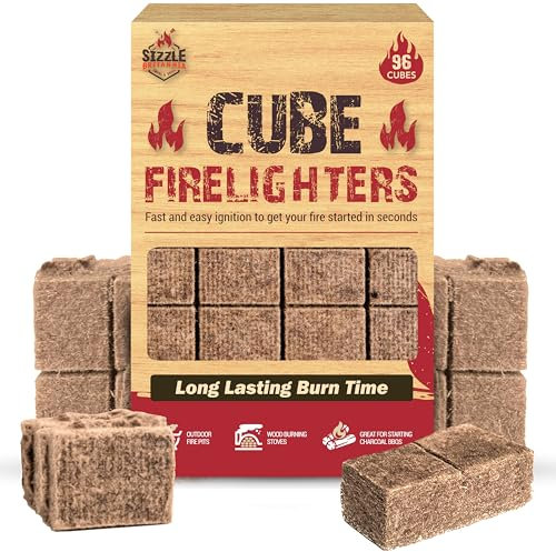 SOL 96 accendifuoco cubici – Accendifuoco naturali a lunga durata per bruciatori a legna, accendifuoco da campeggio, barbecue e camino, accendini affidabili per una facile accensione e una durata