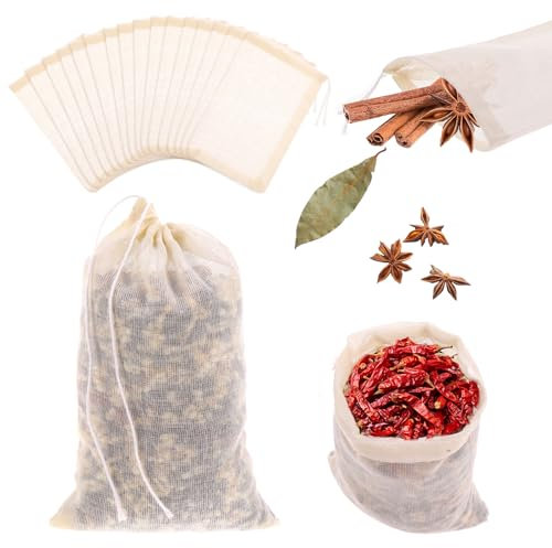 Thinp 20 Pcs Spice Bags,3.9 X 5.9 Inch Reusable Drawstring Cotton Tea Bags Muslin Bags Unbleached Tea Filter Bag Disposable Tea Bags for Loose Tea Spices