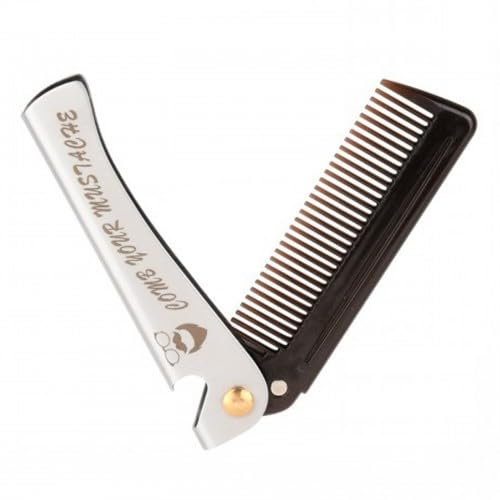 Dokeno Peigne pliable Peigne à barbe Outil de coiffure pour homme Peigne à barbe Hommes Peigne à cheveux Hommes avec poignée en acier inoxydable pour hommes Salon de coiffure à la maison