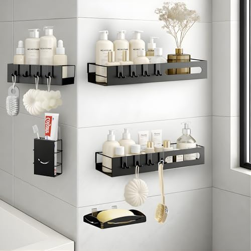 LUXYSKY est 2022 Estanteria Baño Sin Taladro -Estanteria Ducha Sin Taladro-Estante Ducha sin Taladro-Varios Modelos Disponibles-Accesorios Baño-Organizador De Baño (ETD-001-NOIR-5E-D2)