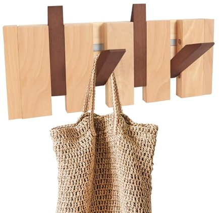 Biojindsc Natural Wooden Coat Rack Wall Mount, Piano Hooks for Hanging,Home Decorative Wall Coat Rack,Wooden Coat Hooks for Hanging Jackets/Keys/Hats/Robes and Towels/Plants/Bags (Two Tone, 4 Hooks)