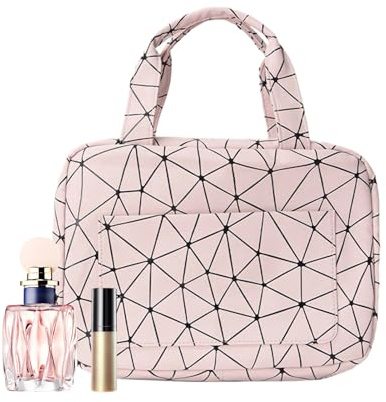 Travel Toalettsits med hängande krok, 4 avdelningar, vattentät förvaringspåse för kosmetika, schampo och balsam, perfekt för resor och hemmabruk, rosa svart, Rosenröd, riferimento alla