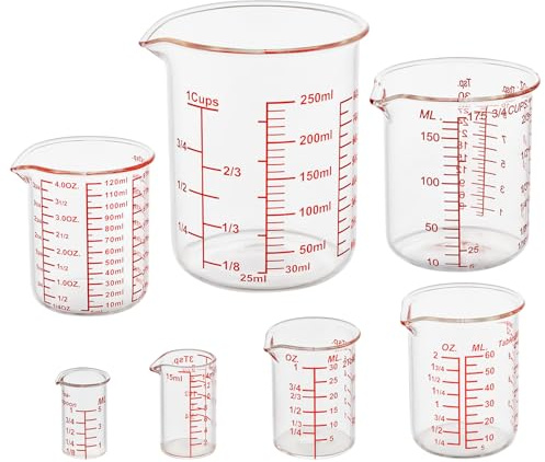 Ackers BORO3.3 Glass Measuring Cup Set, Beaker Style, 7-Piece