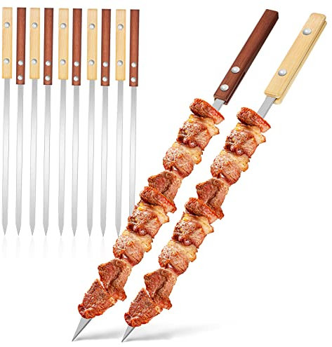 Mikikit 12pezzi Spiedini Per Barbecue in Con Manico in Legno Kit Di Spiedini Professionali Per Portatile Accessori Per Barbecue All